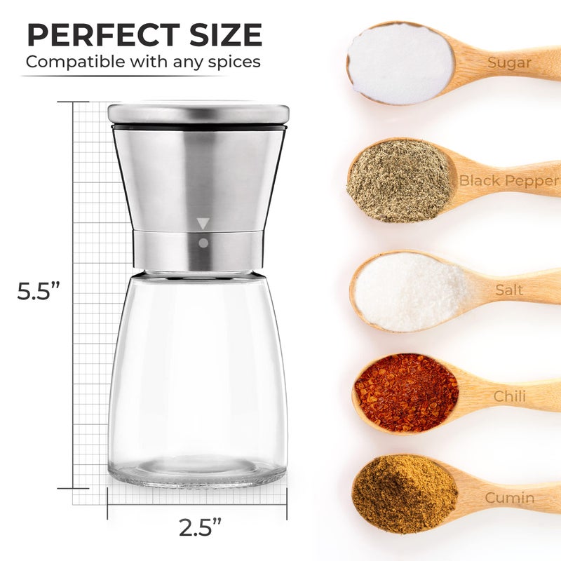 Kitchen & Go Pepper Grinder or Pepper Mill, Manual Salt Grinder Refillable with Adjustable Coarseness, Black Pepper Grinder Made of Stainless Steel, Himalayan Salt and Sea Salt Grinder - Image 2